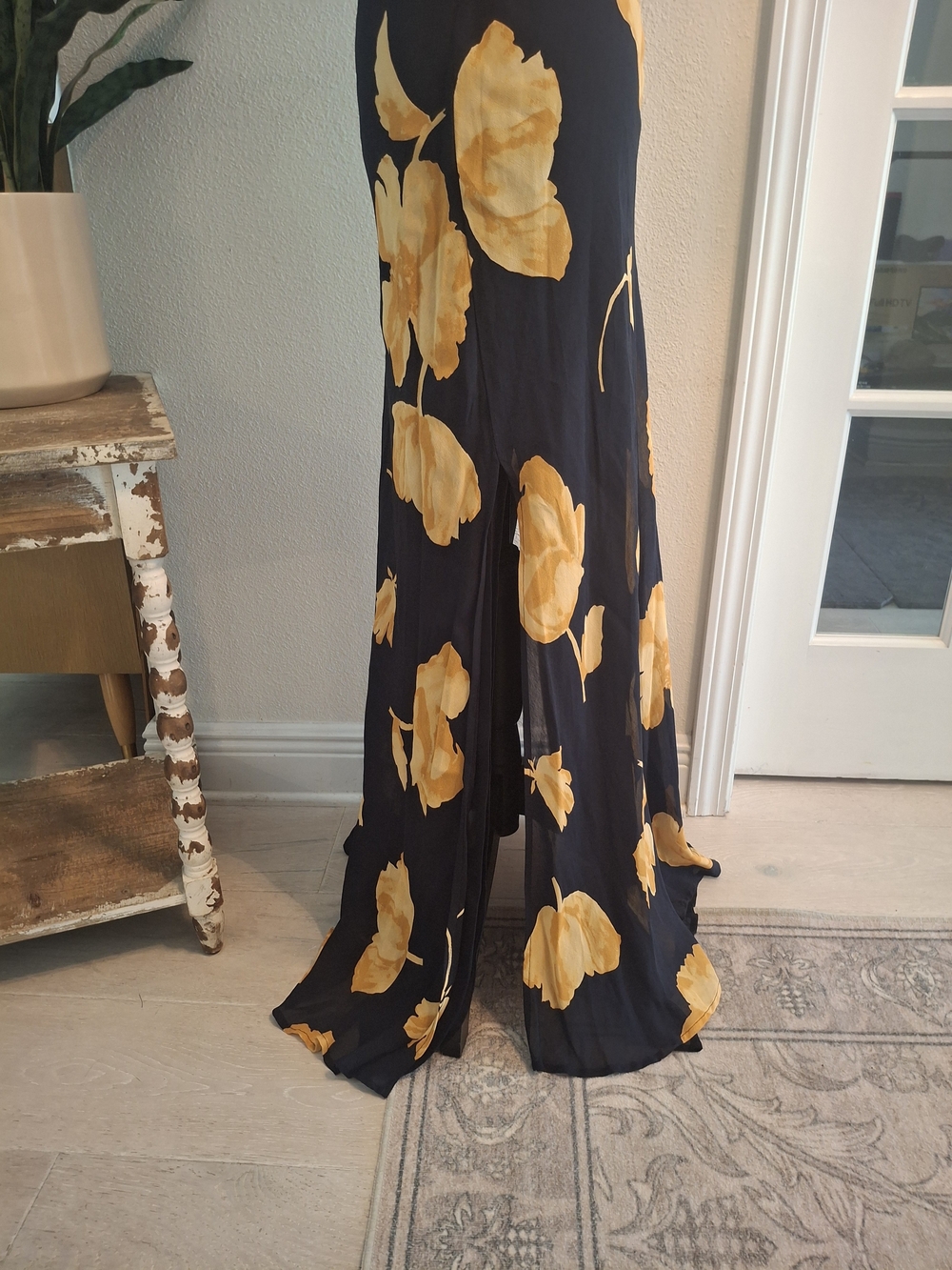 Nina Austin Black Maxi Slip Dress with Yellow Floral Print - Picture 2 of 4